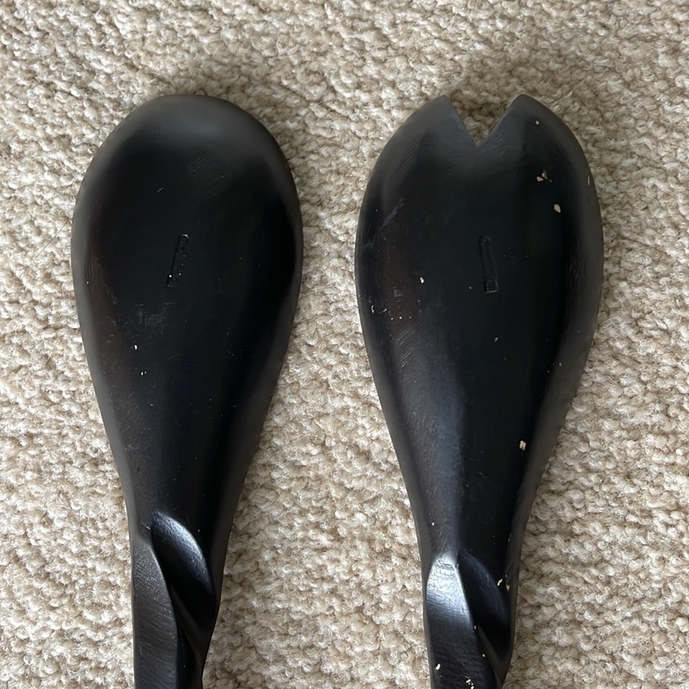 Vintage Unique Handles ENRICO Black Dark Brown Wooden Salad Serving Spoon Set - Picture 6 of 7